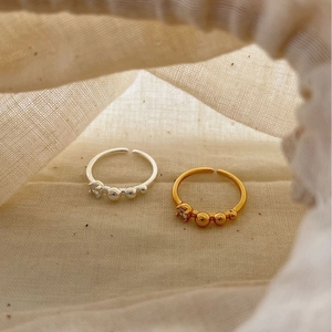 Minimalist S925 sterling silver beaded open ring set in gold and silver finish