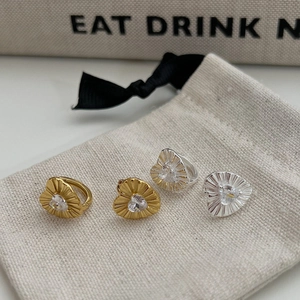 925 Sterling Silver Heart Zirconia Hoop Earrings 18K Gold Plated Radiating Texture Studs For Women Fine Jewelry Gift
