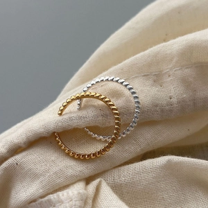 Chic S925 sterling silver beaded twist open rings in gold and silver finish