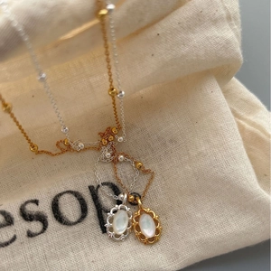 Élégant collier en argent sterling 925 avec pendentif ovale en nacre sur chaîne perlée