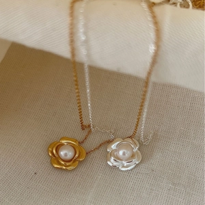 Collier Künstliche Perle Fleur De Camélia En Argent Sterling 925 Style Français Élégant Bijoux Chaîne Fine Pour Femmes