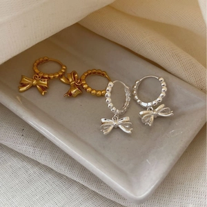 925 Sterling Silver 3D Bow Hoop Earrings For Women Korean Minimalist Gold Silver Electroplated Exquisite Jewelry Gift