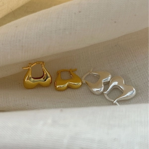 Elegant 925 sterling silver puffed heart hoop earrings in gold and silver finishes