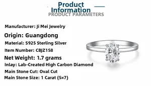 Detailed view of the 1 carat oval cut high carbon diamond set in S925 sterling silver