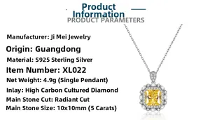 Détail du pendentif en diamant jaune 5 carats taille radiant sur chaîne argent S925