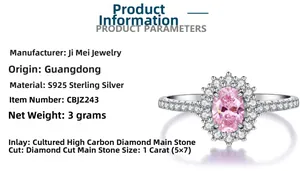 Macro detail of S925 sterling silver ring featuring a 1ct pink oval high carbon diamond