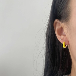 925 Sterling Silver enamel hoop earrings featuring yellow and silver contrast color design