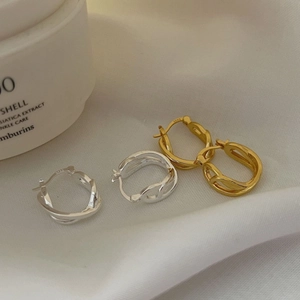 French Vintage 925 Sterling Silver Crossed Hoop Earrings For Women Minimalist Twisted Geometric Gold Silver Jewelry Earrings