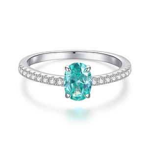 Luxurious S925 sterling silver ring featuring an oval blue zircon with side diamonds