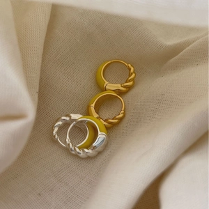 925 silver enamel hoop earrings with gold-toned twisted texture and yellow color block