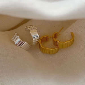 Classic 925 sterling silver C-shaped hoop earrings with double row crystals in gold and silver