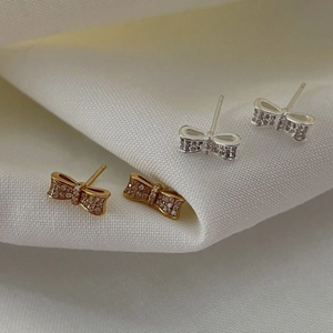Boucles d'oreilles nœud papillon en argent sterling S925 avec zircons cubiques