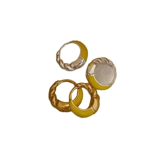 Vintage 925 silver gold-plated twisted hoops with yellow enamel drop earrings