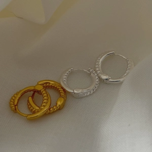 Minimalist twisted rope texture double layer hoop earrings in gold and silver finish