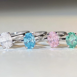 Elegant S925 sterling silver rings with colorful oval-cut high carbon diamonds in a row