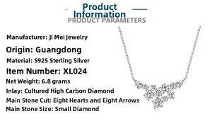 S925 sterling silver necklace detail with eight hearts and arrows cut high carbon diamond