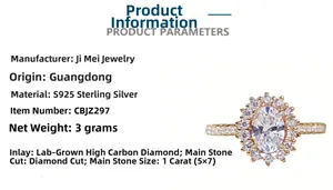 Detailed specs of S925 silver 18K gold ring with 1ct oval zircon and diamond cut