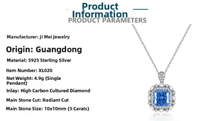 Detail view of 5ct radiant cut aquamarine pendant in S925 sterling silver weighing 4.9g
