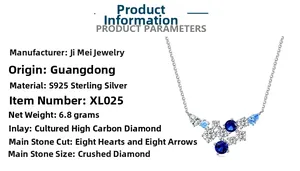 Detailed specs of S925 sterling silver necklace with blue gemstone and 6.8g net weight