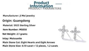 Detail view of S925 sterling silver cross earrings with 1.2ct moissanite stones