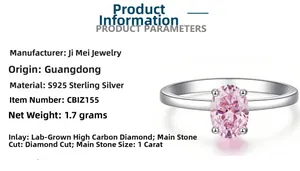 Detailed spec sheet of 1ct pink oval diamond ring in S925 sterling silver weighing 1.7g