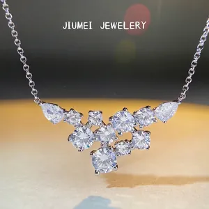 S925 Sterling Silver Cluster Pendant Necklace For Women Luxury V-Shaped Zirconia Banquet Choker Clavicle Chain Jewelry
