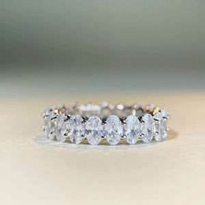 S925 Sterling Silver Oval Cut Rhinestone Eternity Ring Elegant Wedding Engagement Band For Women Jewelry