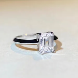 925 Sterling Silver Emerald Cut Moissanite Ring 2 Carat Minimalist Four Claw Setting Zirconia Ring For Women Wedding Jewelry