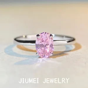 925 Sterling Silver Oval Cut Rhinestone Ring For Women Simple High End Style Jewelry Pink Blue Clear Stone Finger Ring