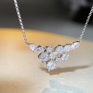 Luxurious S925 sterling silver necklace with cluster water-drop zircon pendant for women