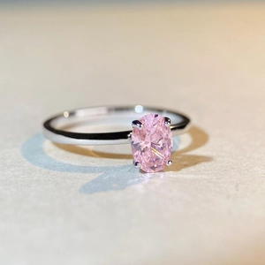 S925 sterling silver ring with 1ct oval pink diamond in a classic four-prong setting