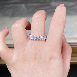 Sparkling S925 sterling silver eternity band with oval cut stones for women's jewelry