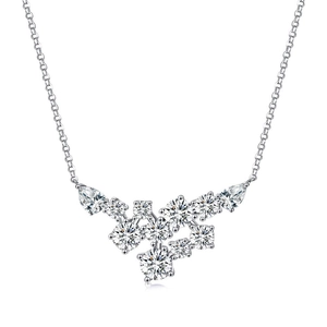 S925 sterling silver cluster necklace with round and pear-cut cubic zirconia crystals