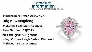 Detail of S925 sterling silver ring featuring a 3ct pear cut pink lab-grown diamond