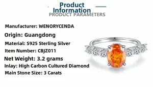 Detail of 3 carat oval orange diamond ring in S925 sterling silver with 6-prong setting