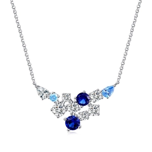 Elegant S925 silver necklace featuring a cluster of blue and clear zircon pendants