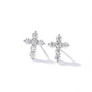 Hip hop S925 sterling silver cross stud earrings set with brilliant Moissanite stones