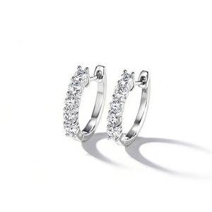 S925 sterling silver hoop earrings with four-prong set D color moissanite stones