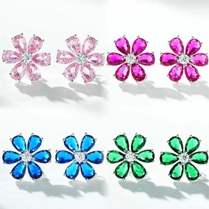 S925 Sterling Silver Flower Stud Earrings For Women Rhinestone Inlaid Six-Petal Minimalist Elegant Fashion Jewelry Accessories Gift