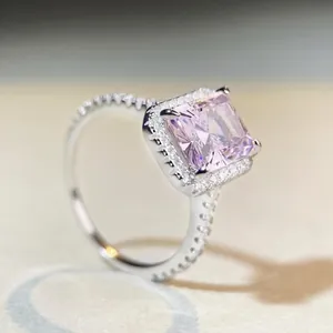 Luxury 925 silver ring featuring a radiant cut pink ice flower crystal with pavé diamonds
