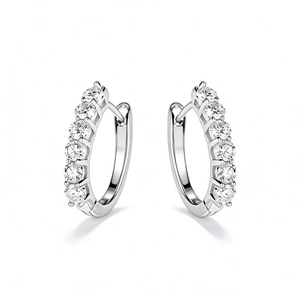 Classic 925 sterling silver hoop earrings with seven round-cut Moissanite stones