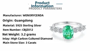 Détail d'une pierre vert émeraude Paraiba 3ct et d'un anneau en argent S925 avec diamants