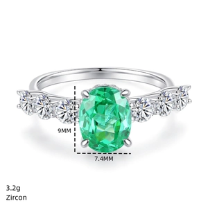Détails de taille et poids d'une bague ovale en zircon vert 3 carats en argent S925