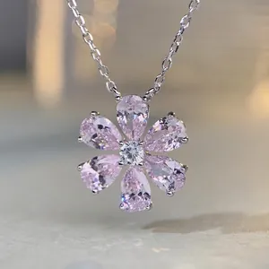 925 Sterling Silver Zirconia Flower Pendant Necklace And Stud Earrings For Women Elegant Minimalist Chic Jewelry Gift