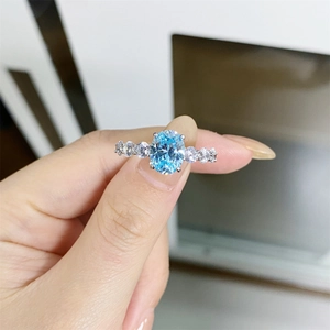 Elegant S925 sterling silver ring featuring a large oval sky blue aquamarine gemstone