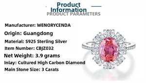Macro detail of S925 silver ring featuring a 3ct pink oval gem and high carbon diamonds