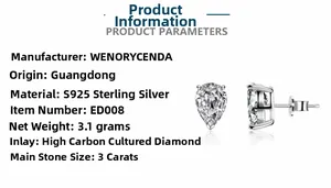 Detailansicht der birnenförmigen Ohrringe aus S925 Sterlingsilber mit edlen Carbon-Diamanten