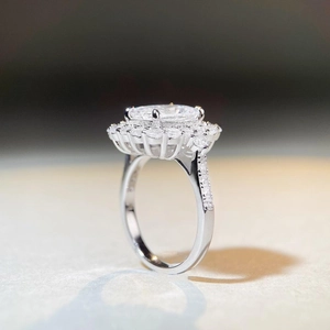 Radiant cut 3ct sparkling cubic zirconia ring in 925 sterling silver double halo setting