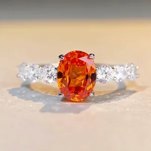 Luxury 925 Sterling Silver Oval Cut Large Rhinestone Ring For Women Elegant Electroplated Fashion Jewelry Wedding Party Ring