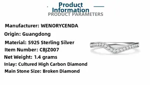 Detailed specifications of S925 sterling silver V-shape wave ring with cubic zirconia